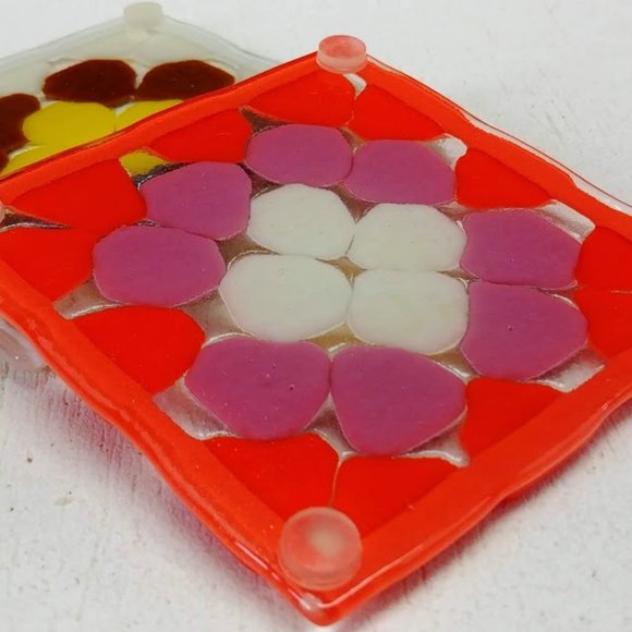 Set of 2 Fused Glass Granny Square Coasters - Picture 5 of 7